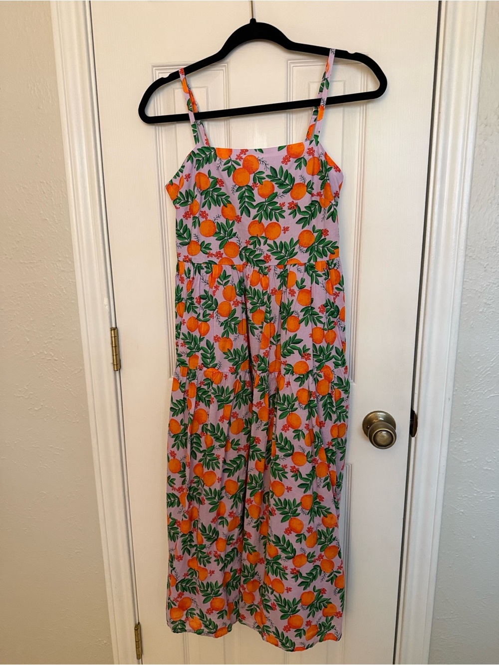 J.Crew Orange Print Lavender Midi Tiered Dress NWOT 0P - Picture 2 of 5